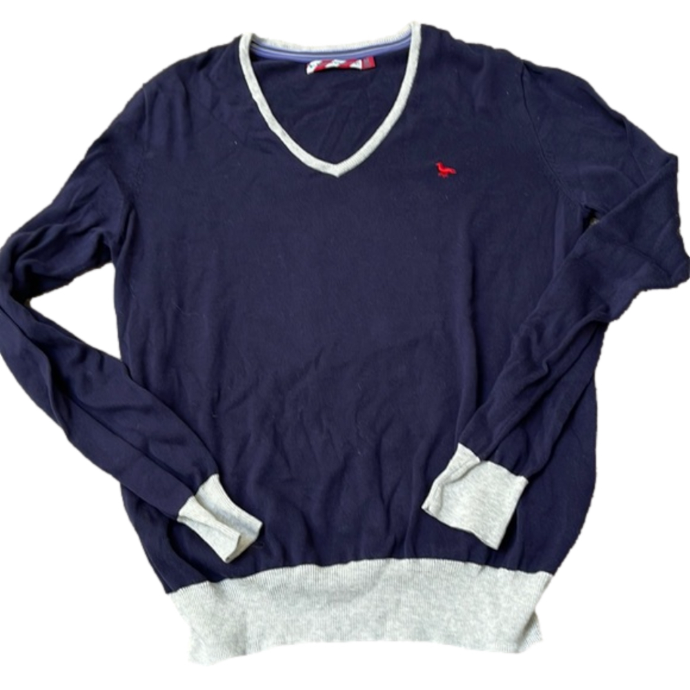 Modern Amusement Navy and Gray V-Neck Sweater